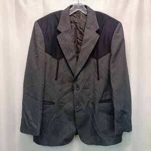 Circle S Mens 46R Western Sport Coat Grey Black Yoke Blazer Cowboy Jacket Vtg
